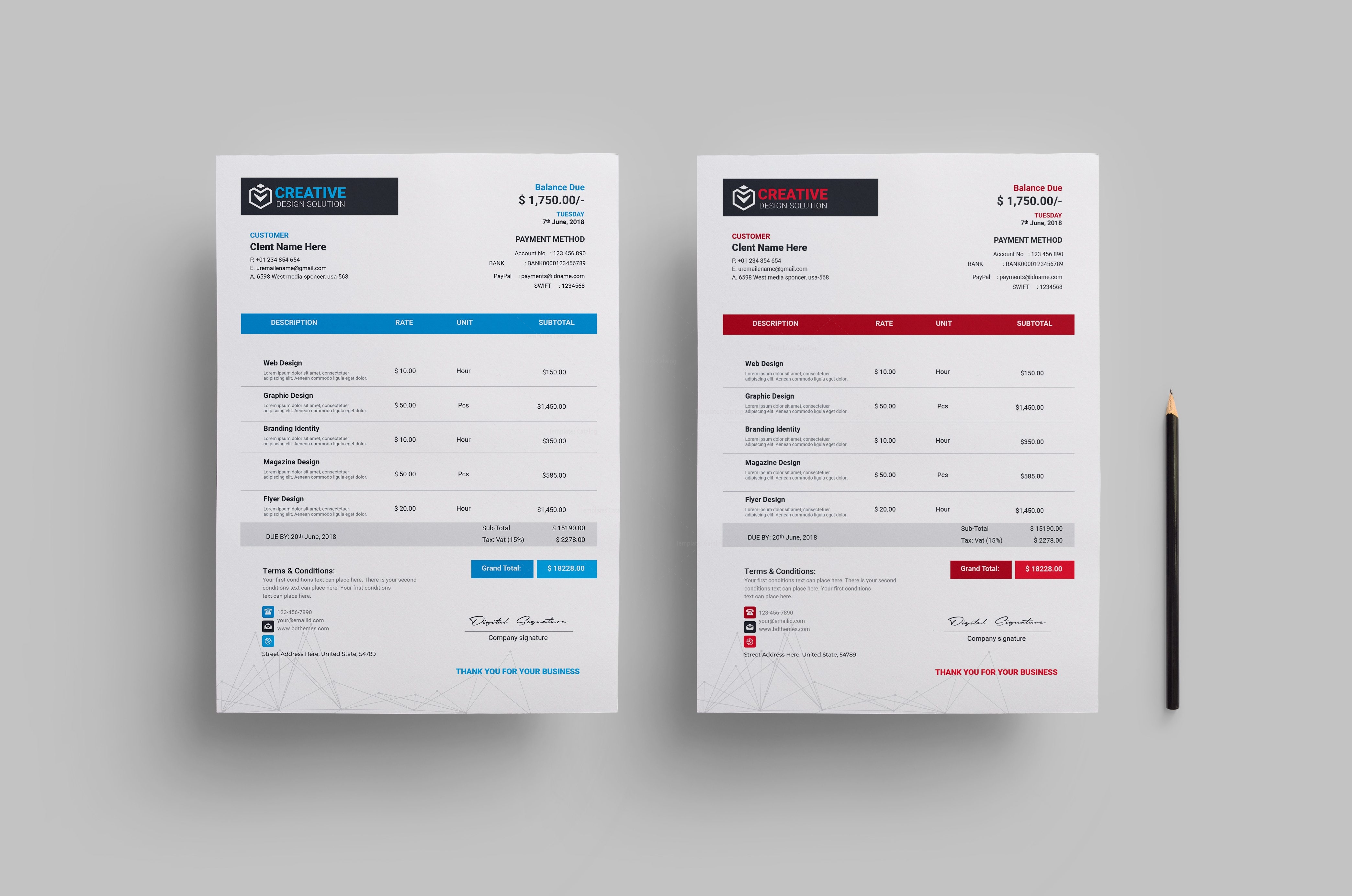 Creative Modern Invoice Design - Graphic Templates