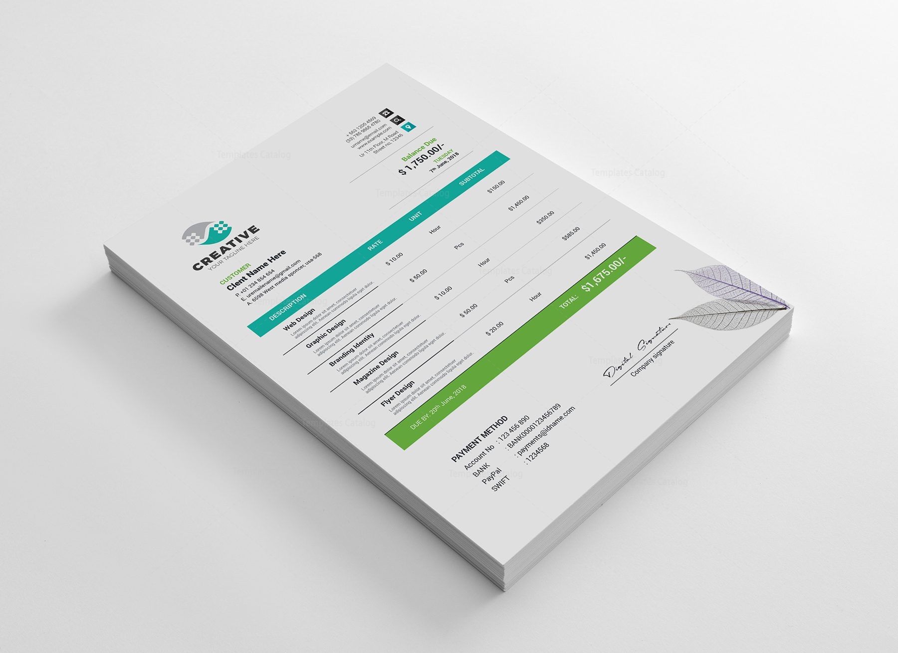 Modern Creative Invoice Design Template - Graphic Templates